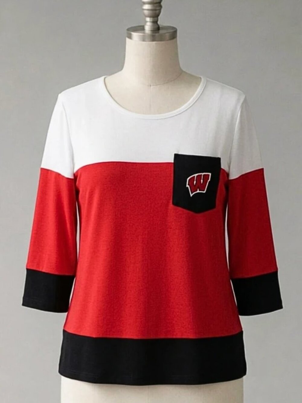 NWT: UG Apparel | Wisconsin Badgers 3/4 Sleeve Striped Colorblock Blouse | Sz M